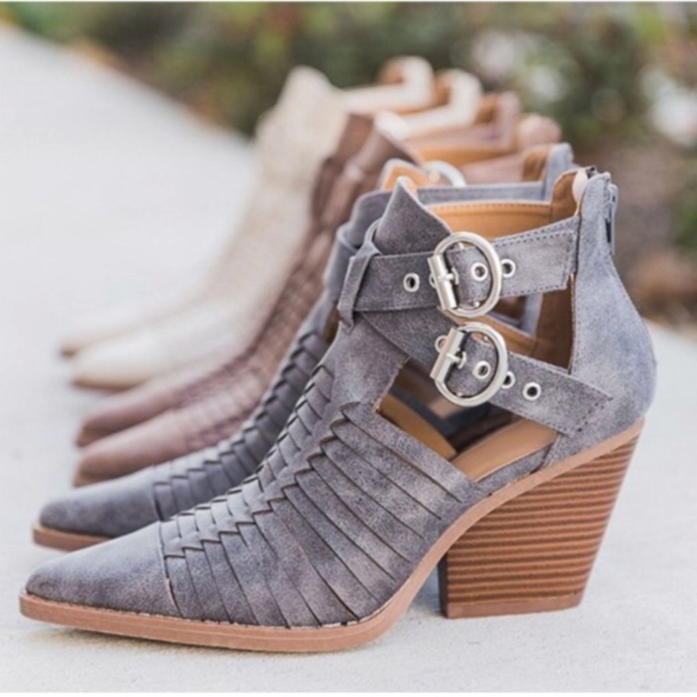 Vegan Suede Ankle Boots; Buckle detail